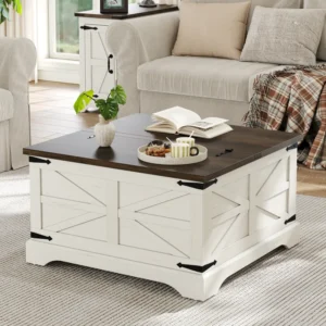 Square Coffee Table with Storage for Living Room