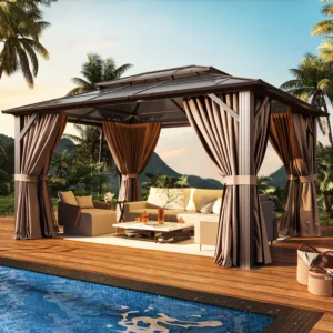 12 Ft. W x 10 Ft. D Outdoor Patio Gazebo with Hardtop Double Roof