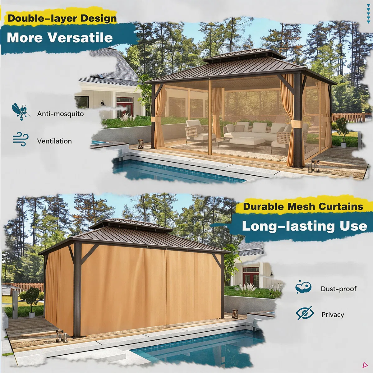 Heavy-Duty Aluminum Gazebo with Galvanized Steel Double Roof - Image 2